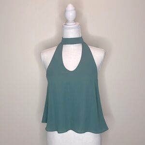 Olivaceous Anthropologie Teal Green Cut Out Halter Top. Small